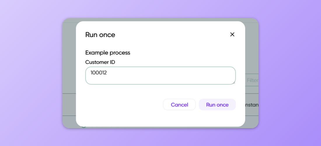 Picture shows an example of parameters being prompted in a modal dialog.